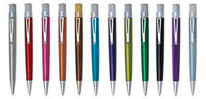 Colour collection of stainless steel barrel with vibrant lacquers, knurl twist-top, packaged in pen stand