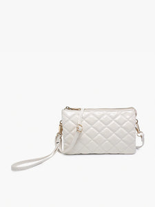 Riley High Gloss Quilted Crossbody/Wristlet Off White