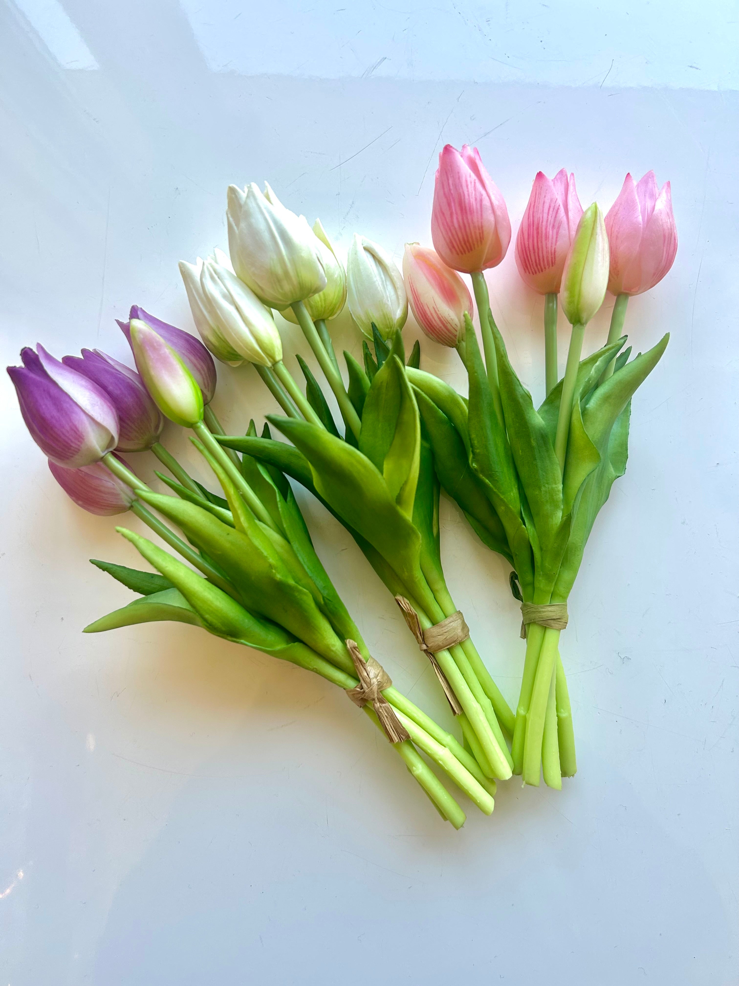 Fresh Touch Tulips 10” pink, white, lavender