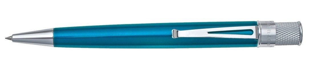 Peacock stainless steel barrel with vibrant lacquers, knurl twist-top, packaged in pen stand Blue